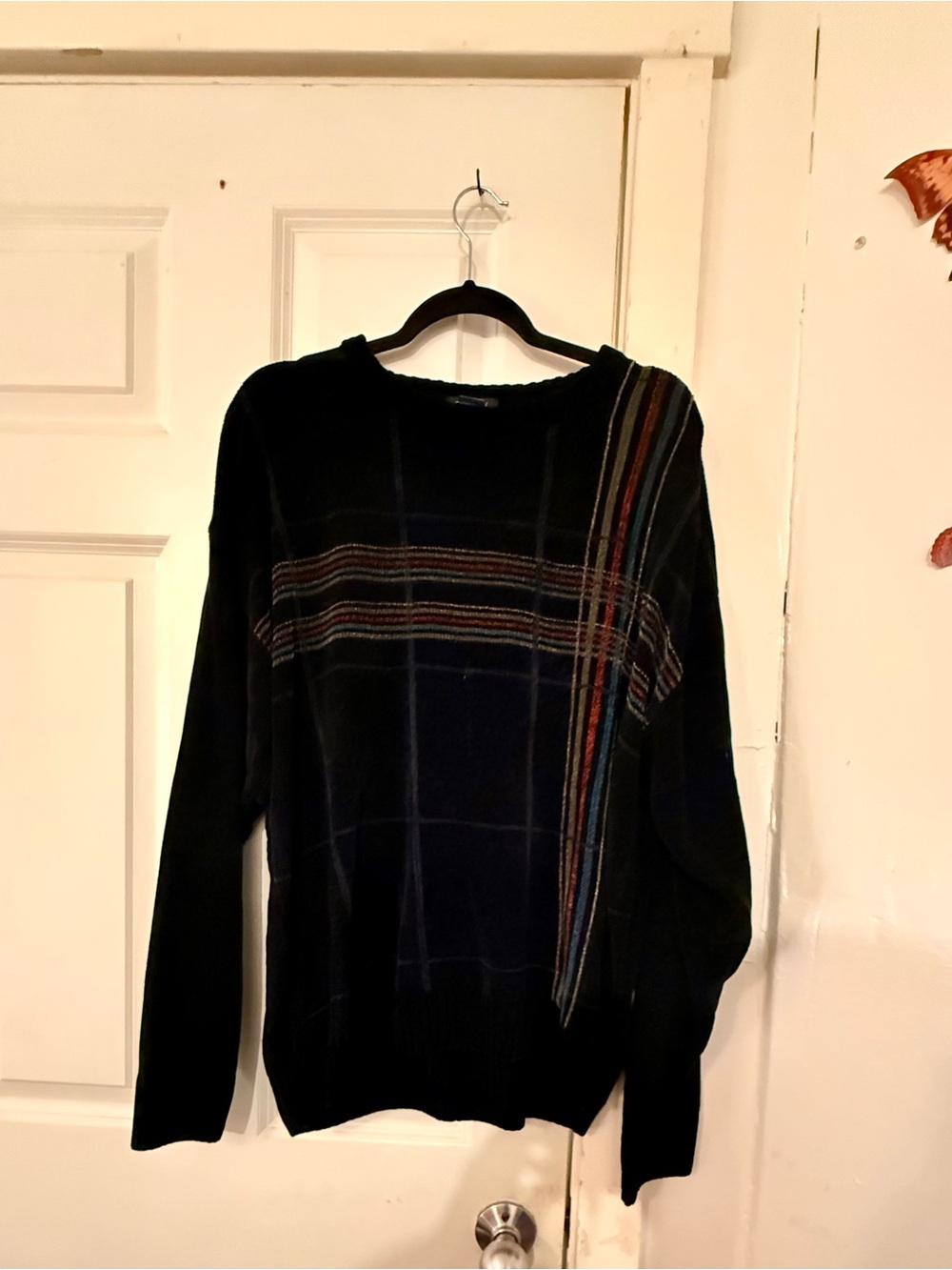 Vintage Dockers Black Crewneck Sweater with Multicolor Stripe Accent
